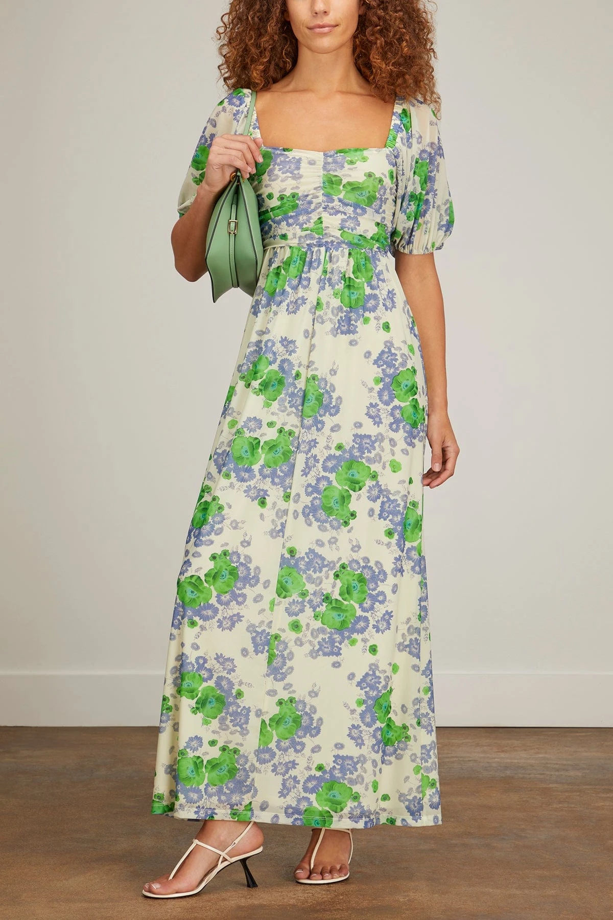 Ganni Printed Mesh Puff Sleeves Long Dress In Egret 4 Ganni Printed Mesh Puff Sleeves Long Dress In Egret - Image 2