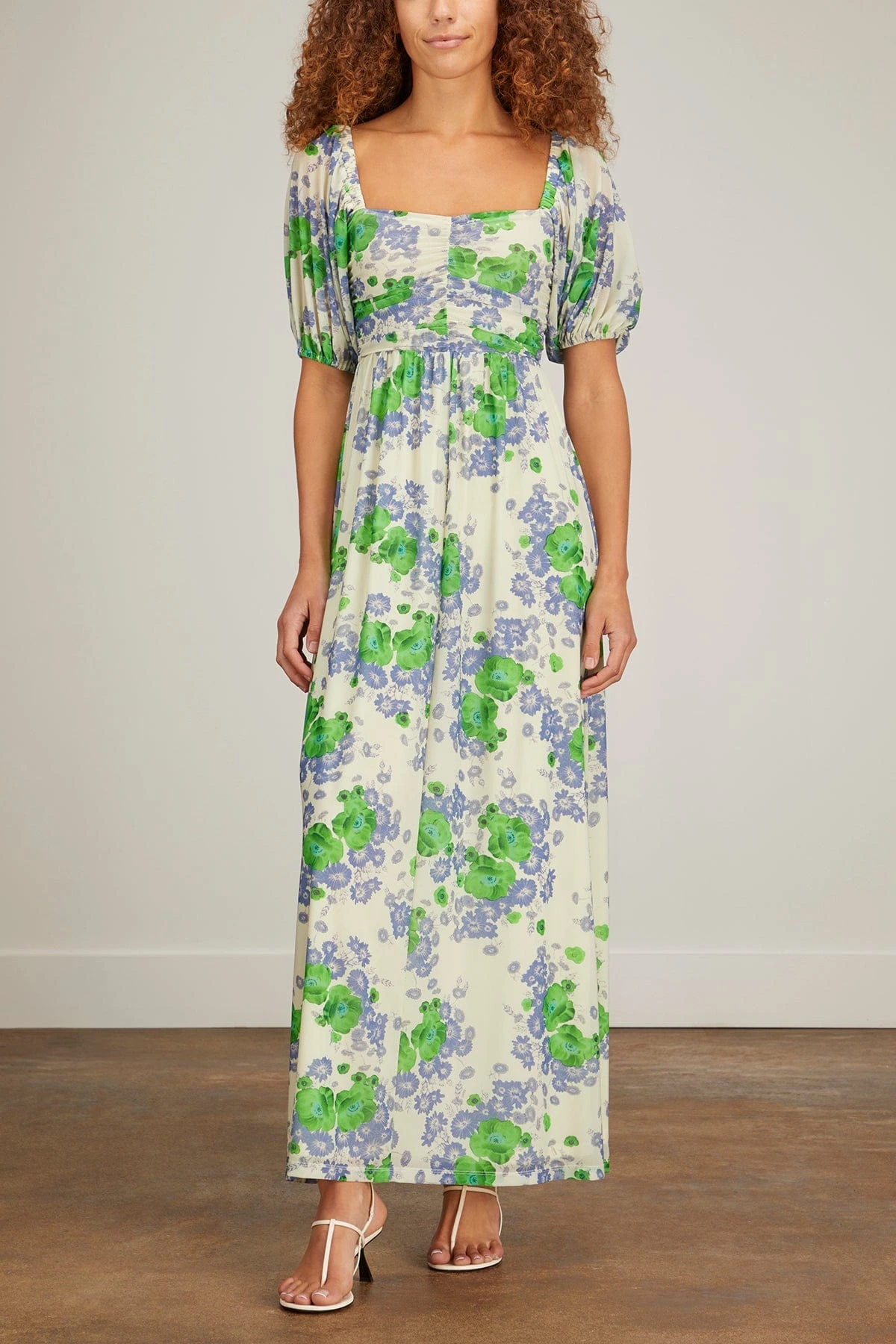 Ganni Printed Mesh Puff Sleeves Long Dress In Egret 5 Ganni Printed Mesh Puff Sleeves Long Dress In Egret - Image 3