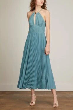Carli Plisse Halter Midi Dress In Celeste Blue -DOROTHE Clothing Shop jonathan simkhai carli plisse halter midi dressin celeste blue 2