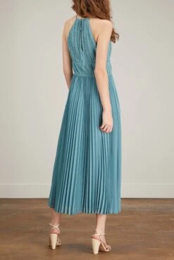 Carli Plisse Halter Midi Dress In Celeste Blue -DOROTHE Clothing Shop jonathan simkhai carli plisse halter midi dressin celeste blue 3 1