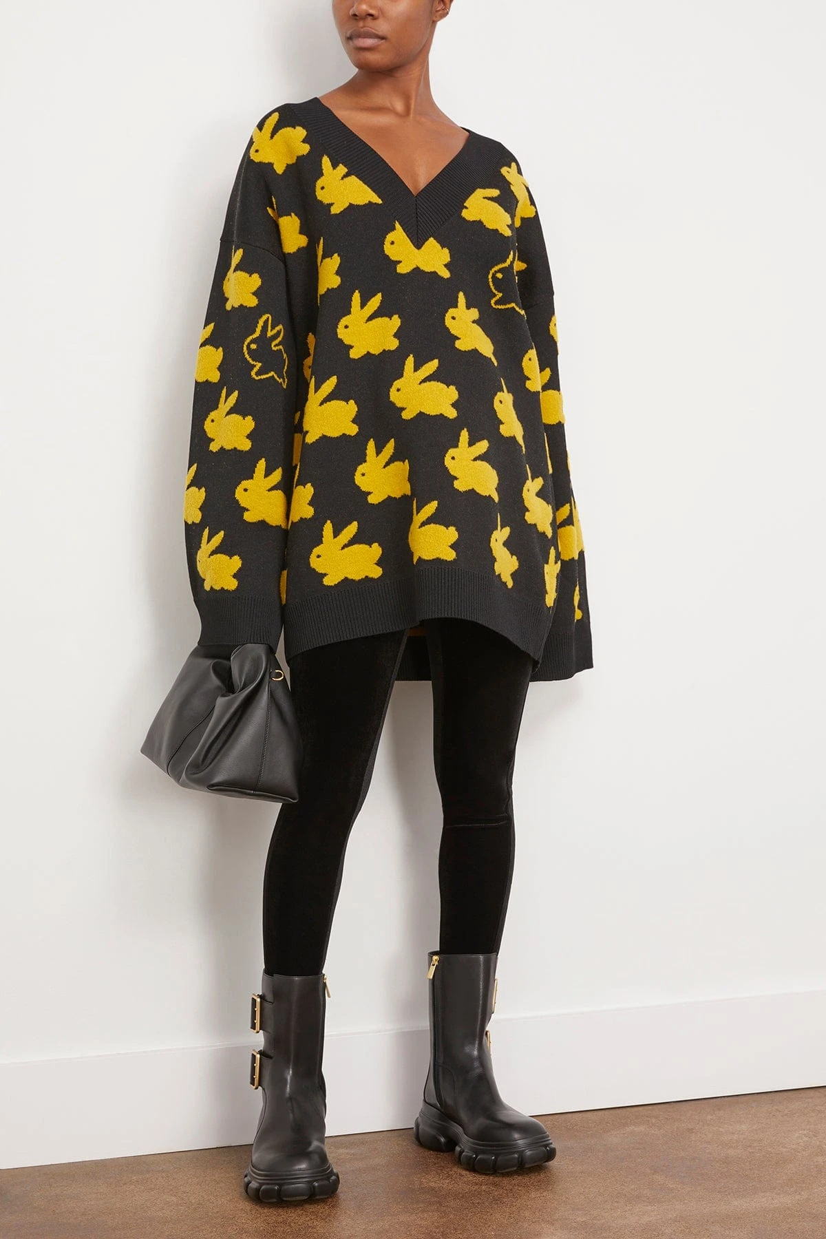 JW Anderson Bunny Jacquard V Neck Jumper In Black/Yellow 4 JW Anderson Bunny Jacquard V Neck Jumper In Black/Yellow - Image 2