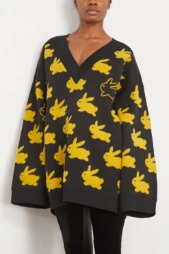 JW Anderson Bunny Jacquard V Neck Jumper In Black/Yellow 8 JW Anderson Bunny Jacquard V Neck Jumper In Black/Yellow -DOROTHE Clothing Shop jwanderson BunnyJacquardVNeckJumperinBlackYellow 2