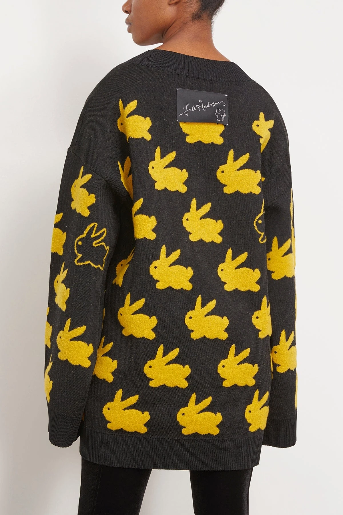 JW Anderson Bunny Jacquard V Neck Jumper In Black/Yellow 6 JW Anderson Bunny Jacquard V Neck Jumper In Black/Yellow - Image 4