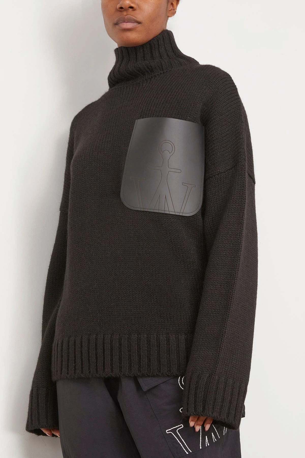 JW Anderson Leather Patch Pocket Jumper In Black 4 JW Anderson Leather Patch Pocket Jumper In Black - Image 3