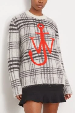 JW Anderson Tartan Check Crewneck Jumper In White/Black 8 JW Anderson Tartan Check Crewneck Jumper In White/Black -DOROTHE Clothing Shop jwanderson TartanCheckCrewneckJumperinWhiteBlack 2