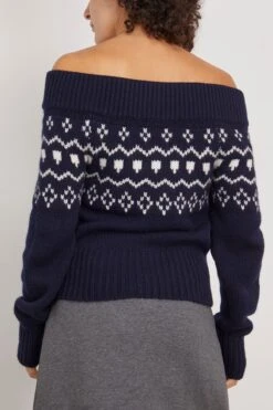 Philia Sweater In Navy/Cream Jacquard -DOROTHE Clothing Shop lisayang PhiliaSweaterinNavyCreamJacquard 3