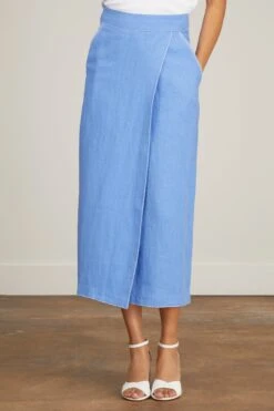 Linen Hand Embroidered Skirt In Blue Azur -DOROTHE Clothing Shop mii LinenHandEmbroideredSkirtinBlueAzur 2