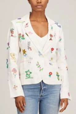 Hand Embroidered Linen Jacket In Off White -DOROTHE Clothing Shop mii hand embroidered linen jacket in off white 2