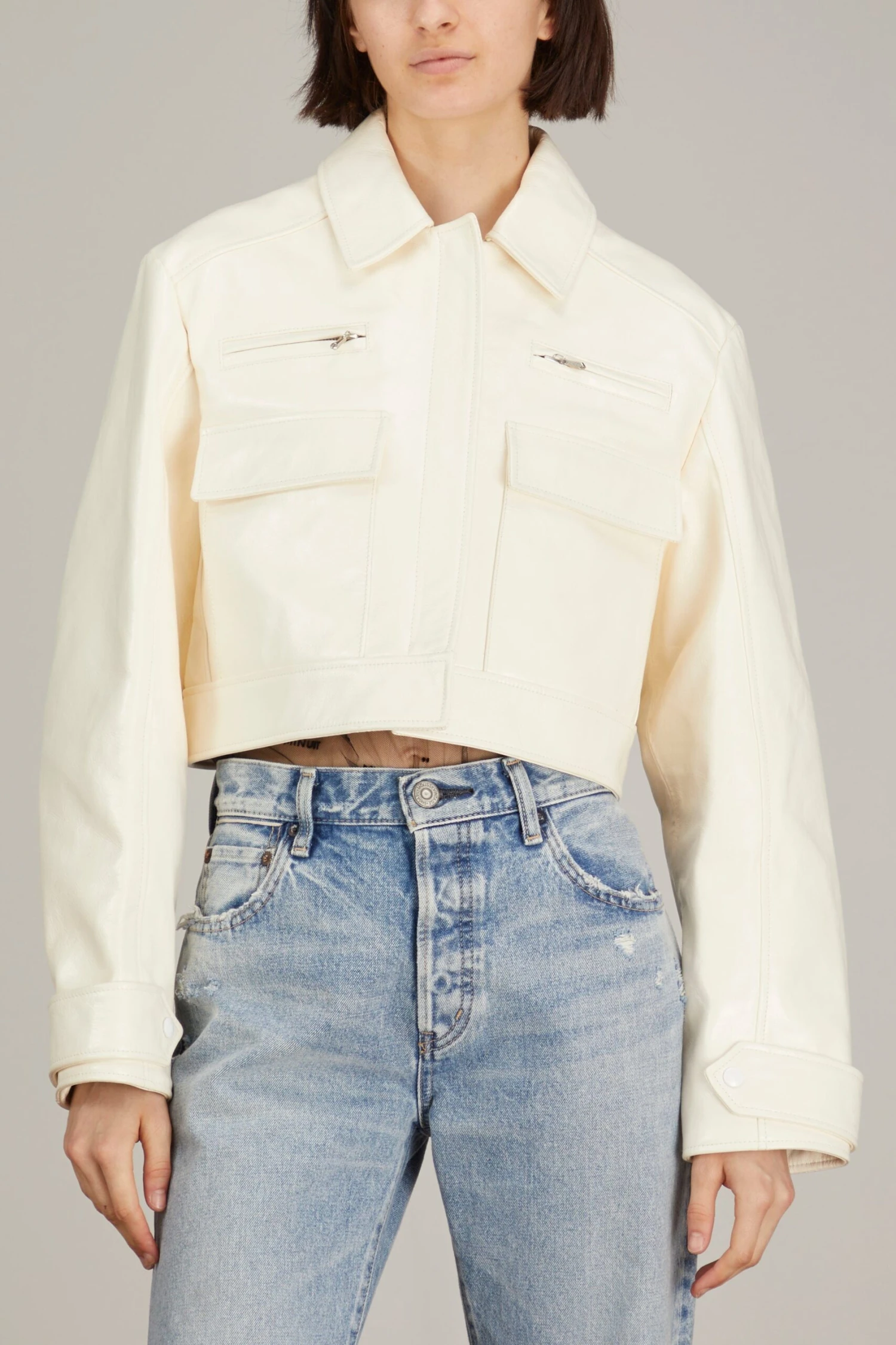Boxy Heavy Leather Jacket In White 5 Boxy Heavy Leather Jacket In White - Image 3