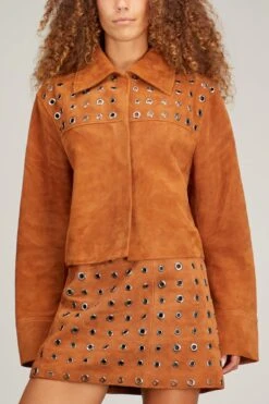 Nova Eyelet Suede Jacket In Tobacco -DOROTHE Clothing Shop minuit nova eyelet suede jacket in tobacco 2
