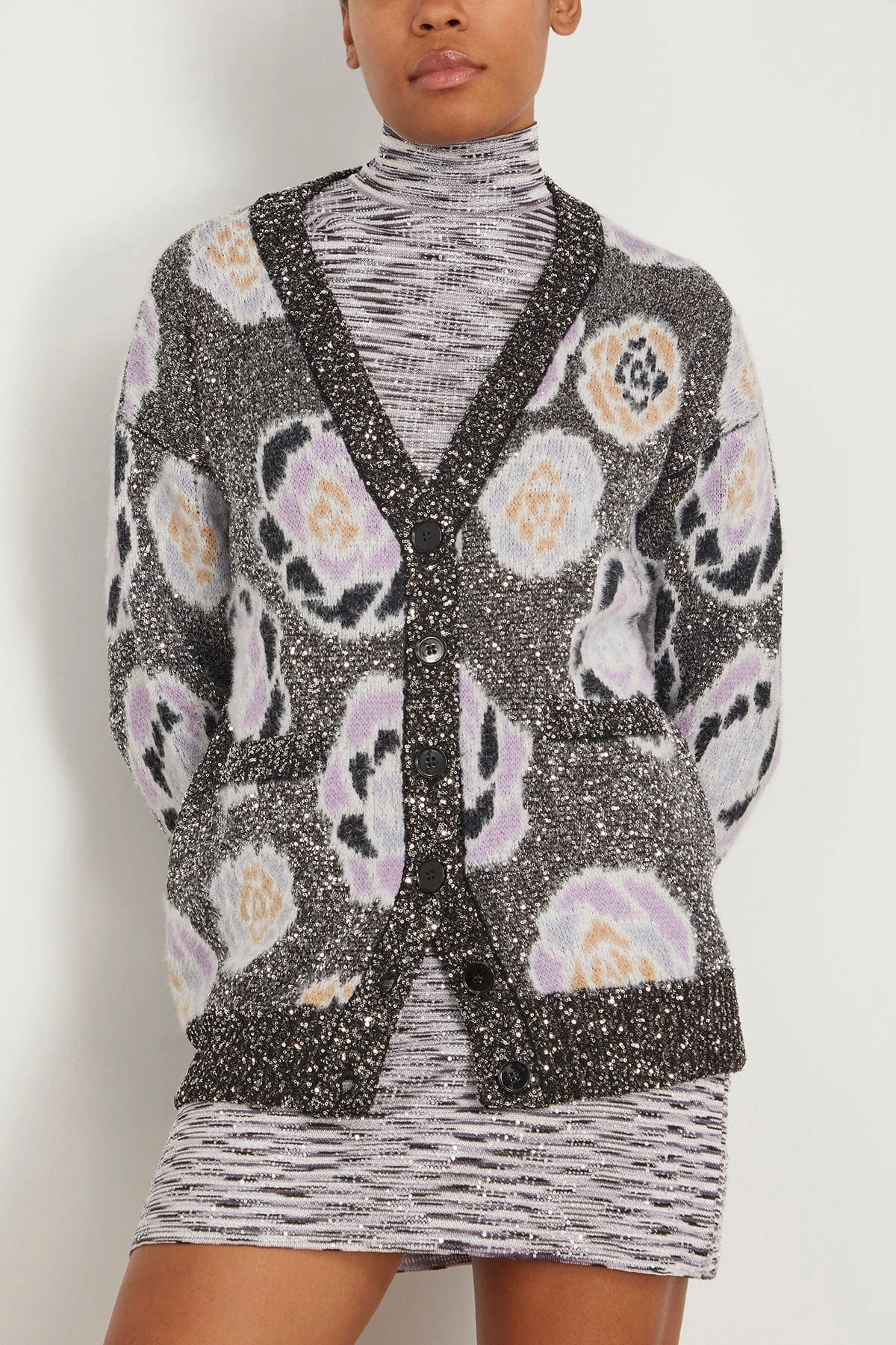 Missoni Maxi Cardigan In Rose Sequins Black/Pink/Blue 4 Missoni Maxi Cardigan In Rose Sequins Black/Pink/Blue - Image 3