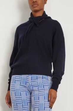 Long Sleeve Foulard Knit In Navy 8 Long Sleeve Foulard Knit In Navy -DOROTHE Clothing Shop planc LongSleeveFoulardKnitinNavy 2