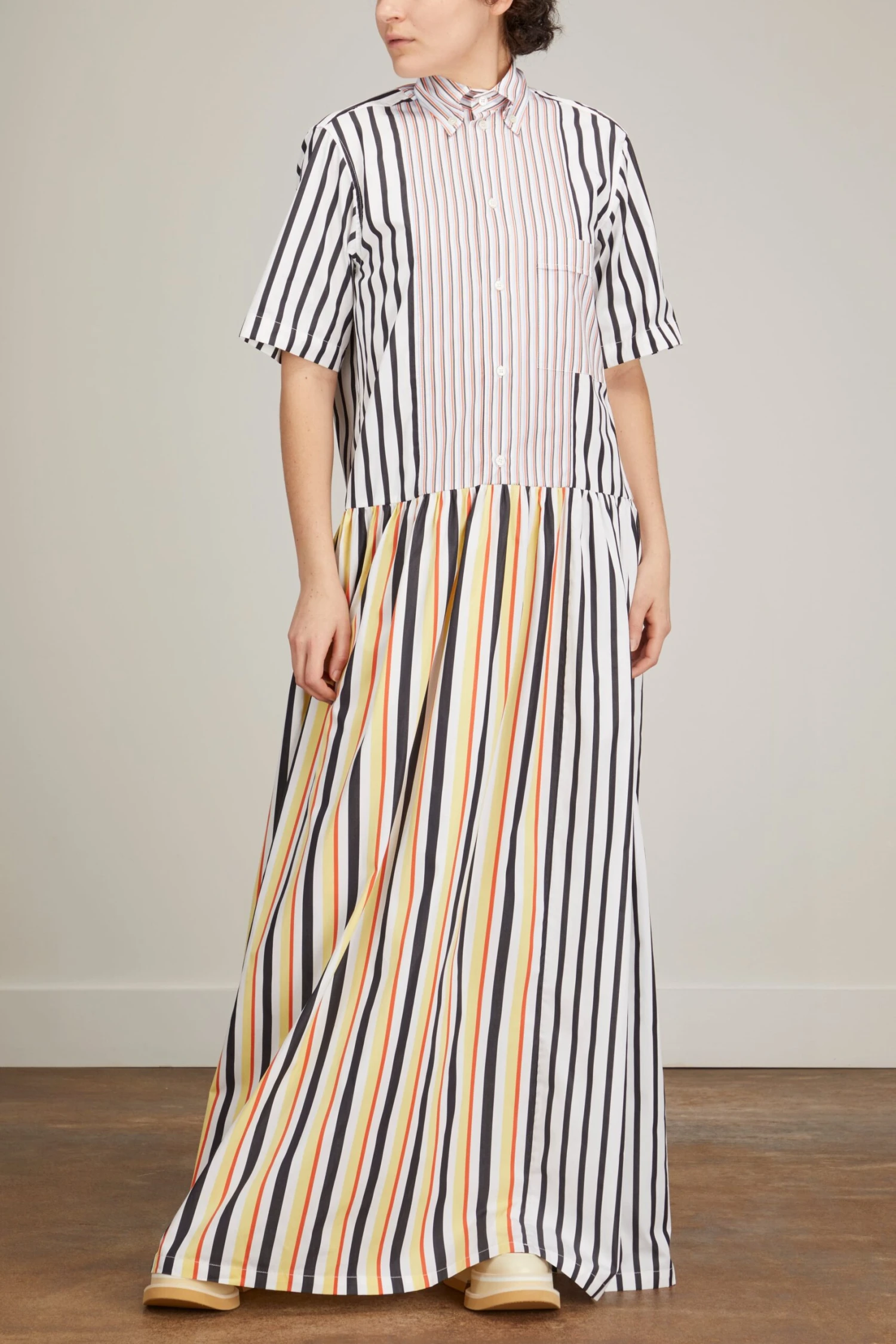 Long Dress In White Base Black Stripe 6 Long Dress In White Base Black Stripe - Image 4