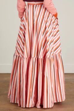 Long Skirt In Orange Pink Black Stripe -DOROTHE Clothing Shop planc long skirt in orange pink black stripe 3