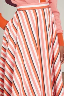 Long Skirt In Orange Pink Black Stripe -DOROTHE Clothing Shop planc long skirt in orange pink black stripe 4 1