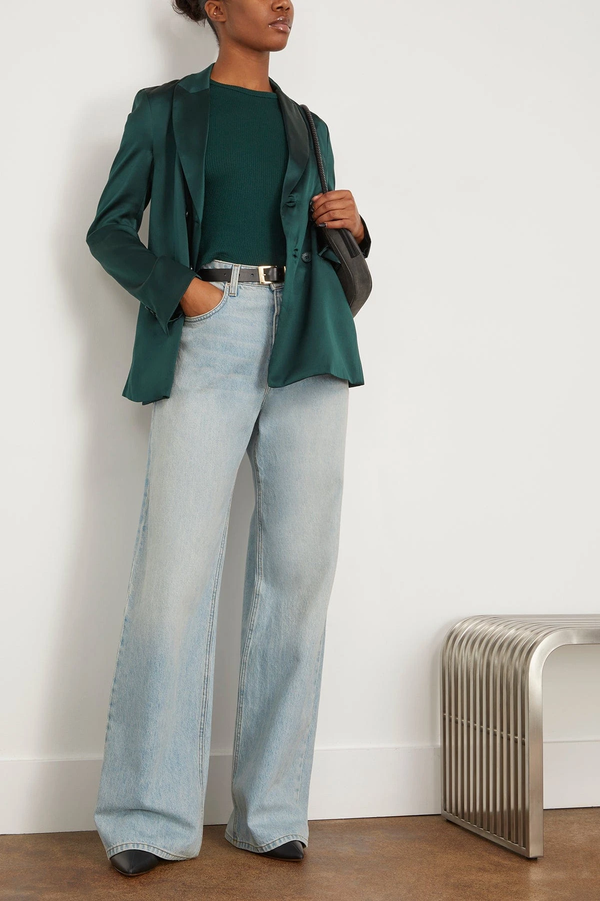 Virginie Double Breasted Silk Blazer In Deep Forest 4 Virginie Double Breasted Silk Blazer In Deep Forest - Image 2