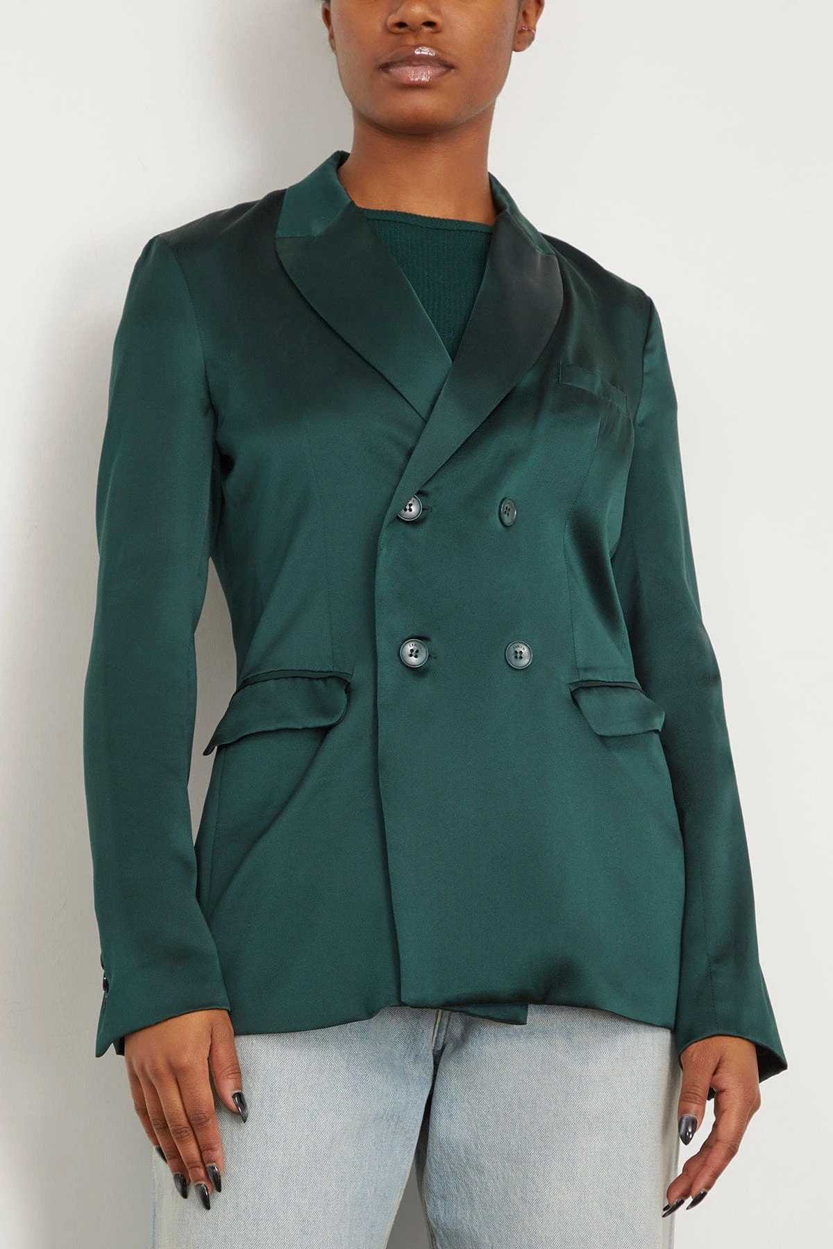 Virginie Double Breasted Silk Blazer In Deep Forest 5 Virginie Double Breasted Silk Blazer In Deep Forest - Image 3