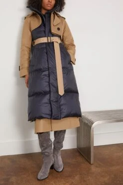 Sacai Cotton Gabardine X Padded Coat In Beige/Navy -DOROTHE Clothing Shop sacai CottonGabardinexPaddedCoatinBeigeNavy 2