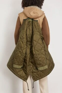 Sacai Cotton Gabardine X Quilted Coat In Beige/Khaki -DOROTHE Clothing Shop sacai CottonGabardinexQuiltedCoatinBeigeKhaki 4