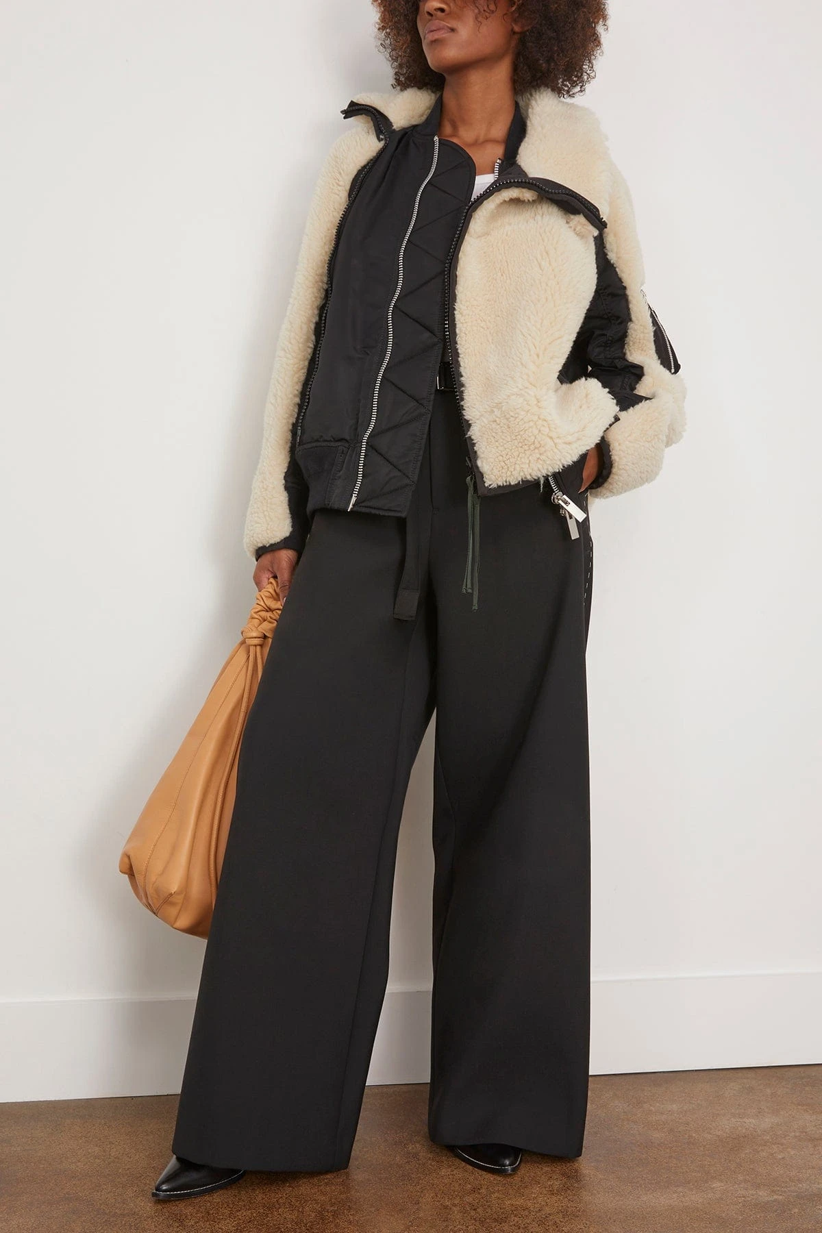 Sacai Faux Shearling X Nylon Twill Blouson In Black/Ecru 4 Sacai Faux Shearling X Nylon Twill Blouson In Black/Ecru - Image 2