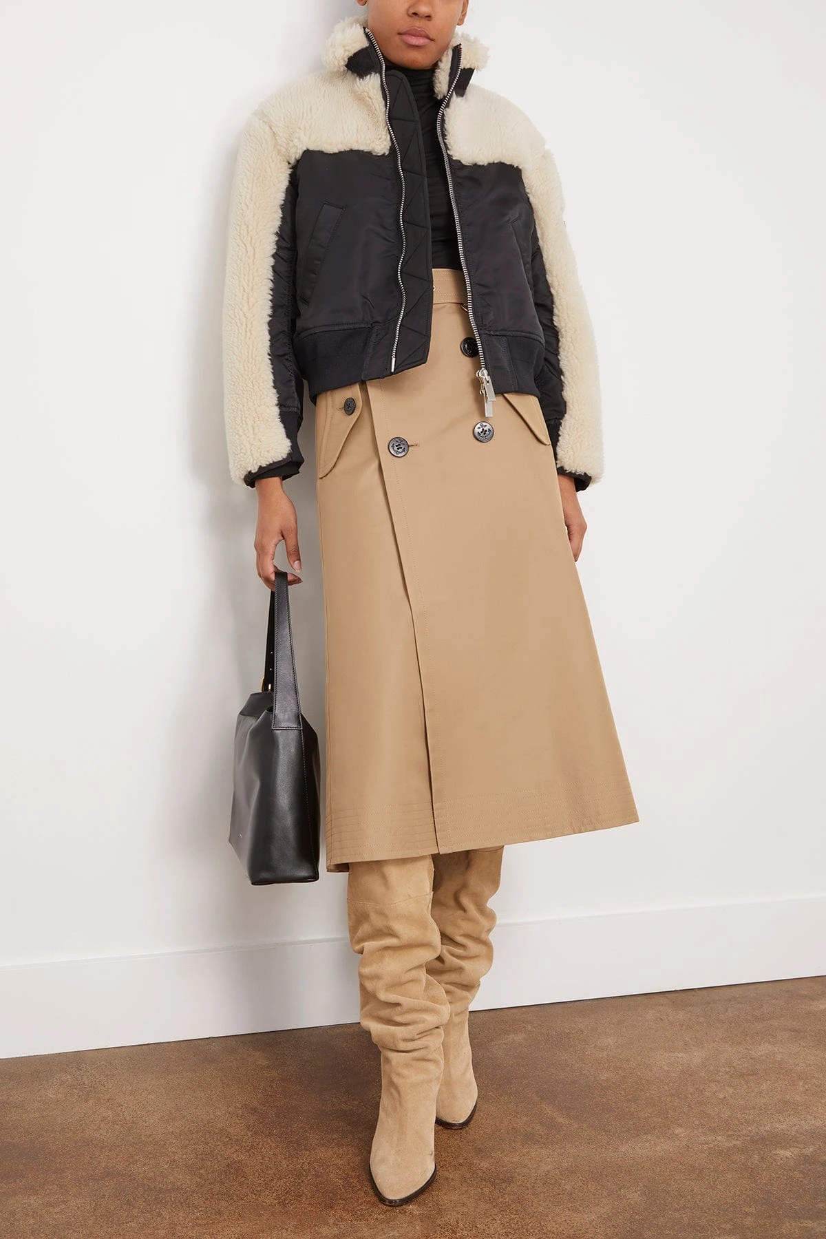 Sacai Faux Shearling X Nylon Twill Mix Blouson In Black X Ecru 4 Sacai Faux Shearling X Nylon Twill Mix Blouson In Black X Ecru - Image 2