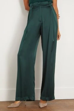 Emerson Pleated Silk Pant In Deep Forest -DOROTHE Clothing Shop saclyn EmersonPleatedSilkPantinDeepForest 2