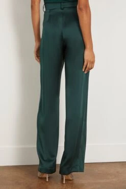 Emerson Pleated Silk Pant In Deep Forest -DOROTHE Clothing Shop saclyn EmersonPleatedSilkPantinDeepForest 3