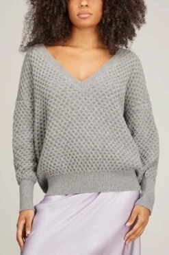 V Neck Honeycomb Sweater In Medium Grey 8 V Neck Honeycomb Sweater In Medium Grey -DOROTHE Clothing Shop sasuphi VNeckHoneycombSweaterinMediumGrey 2
