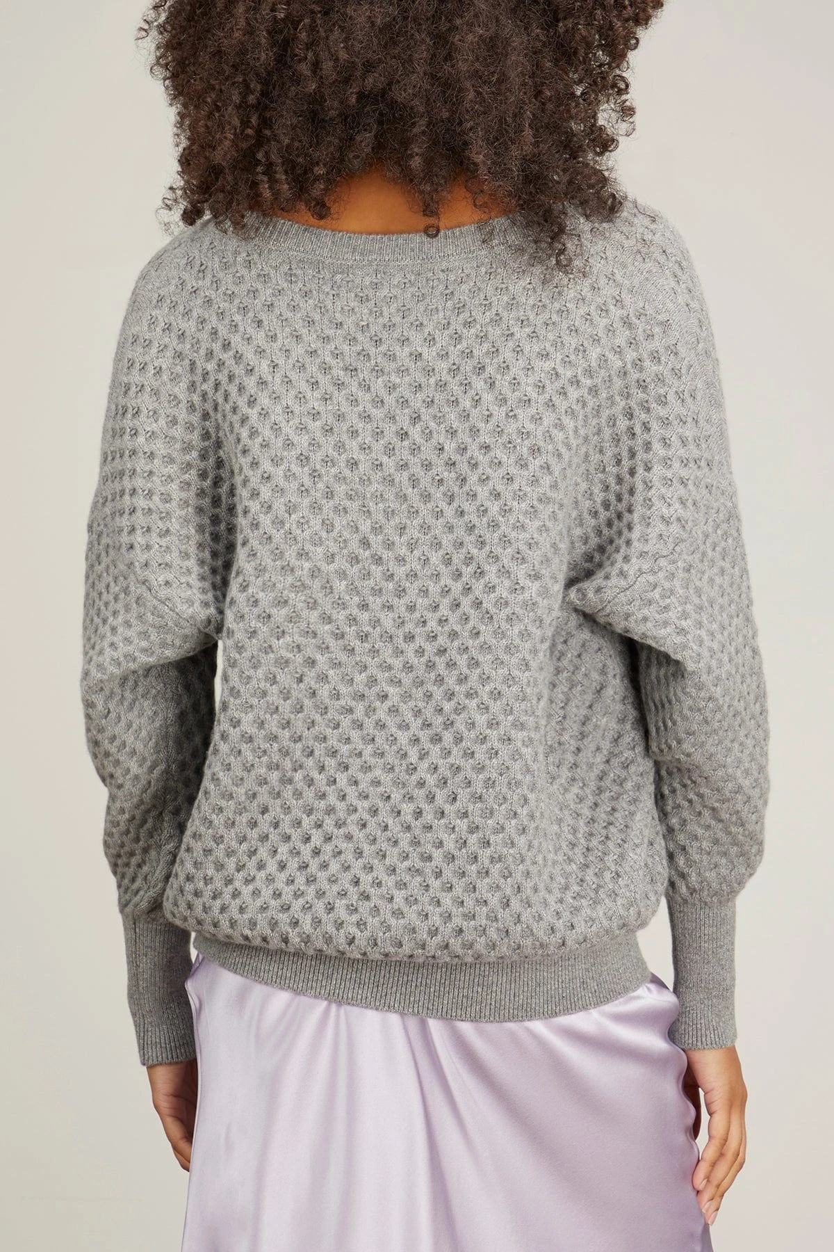 V Neck Honeycomb Sweater In Medium Grey 6 V Neck Honeycomb Sweater In Medium Grey - Image 4