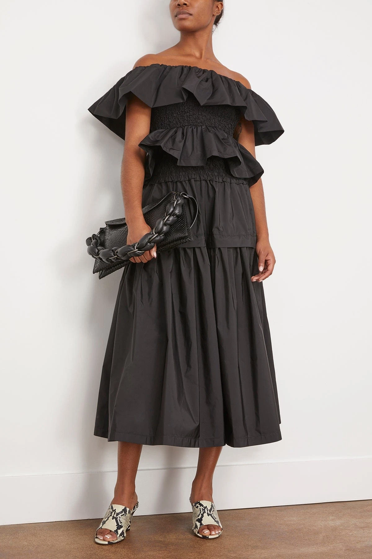 SEA Diana Taffeta Smocked Midi Skirt In Black 4 SEA Diana Taffeta Smocked Midi Skirt In Black - Image 2