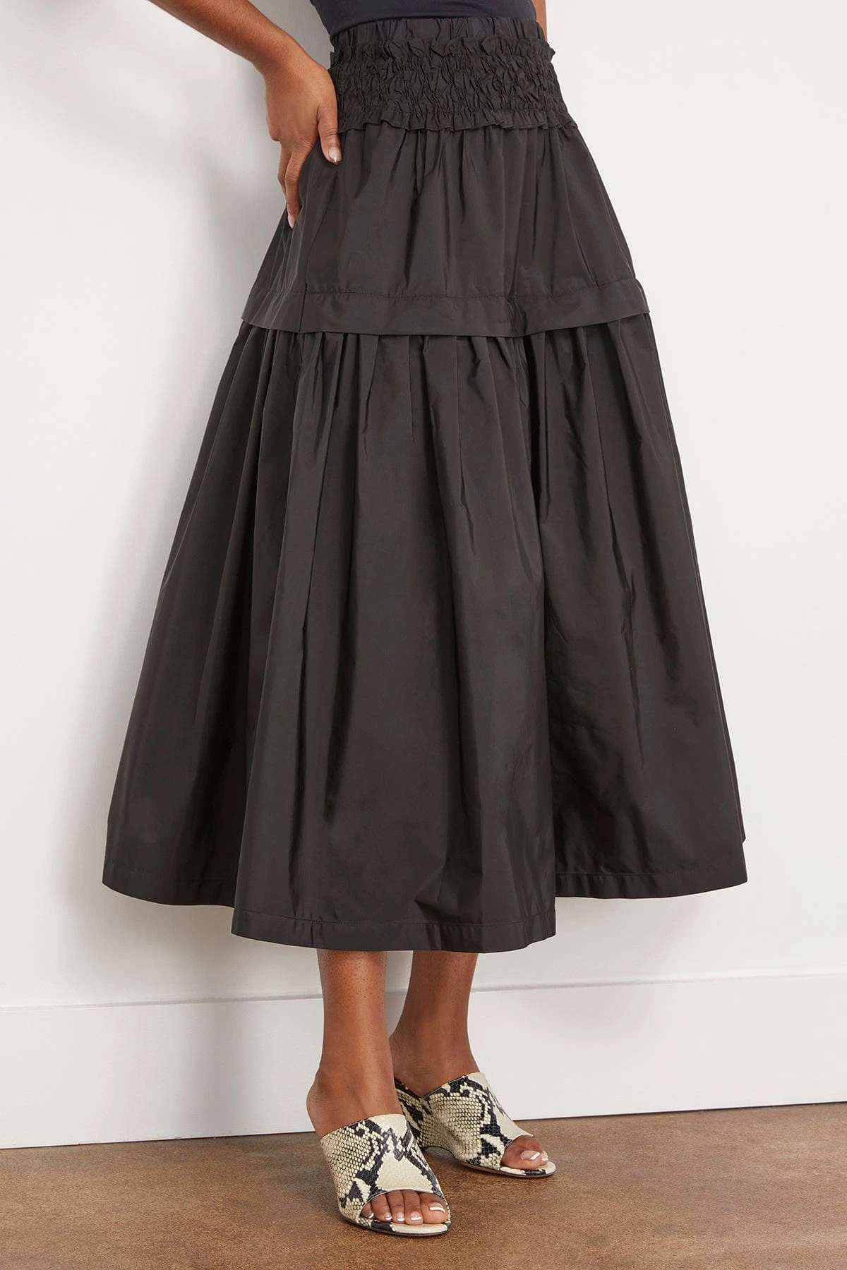 SEA Diana Taffeta Smocked Midi Skirt In Black 5 SEA Diana Taffeta Smocked Midi Skirt In Black - Image 3
