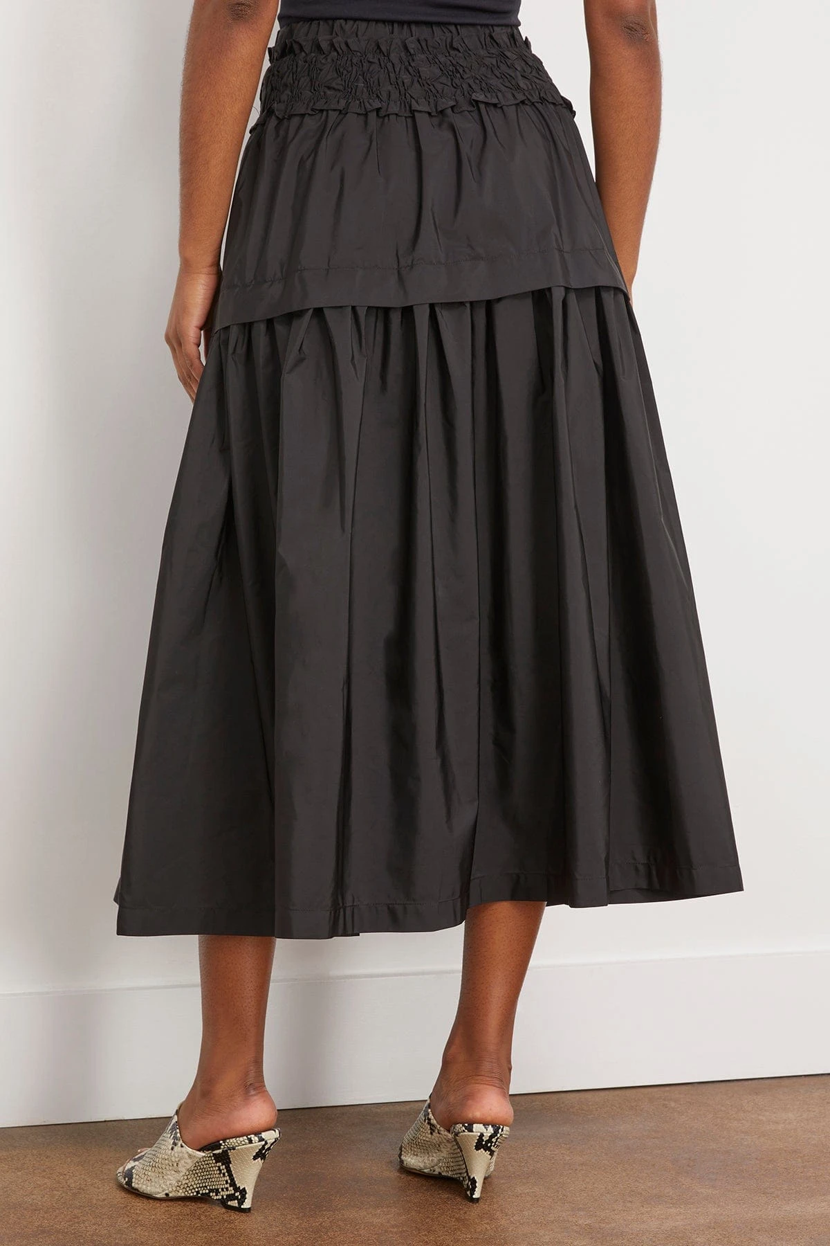 SEA Diana Taffeta Smocked Midi Skirt In Black 6 SEA Diana Taffeta Smocked Midi Skirt In Black - Image 4