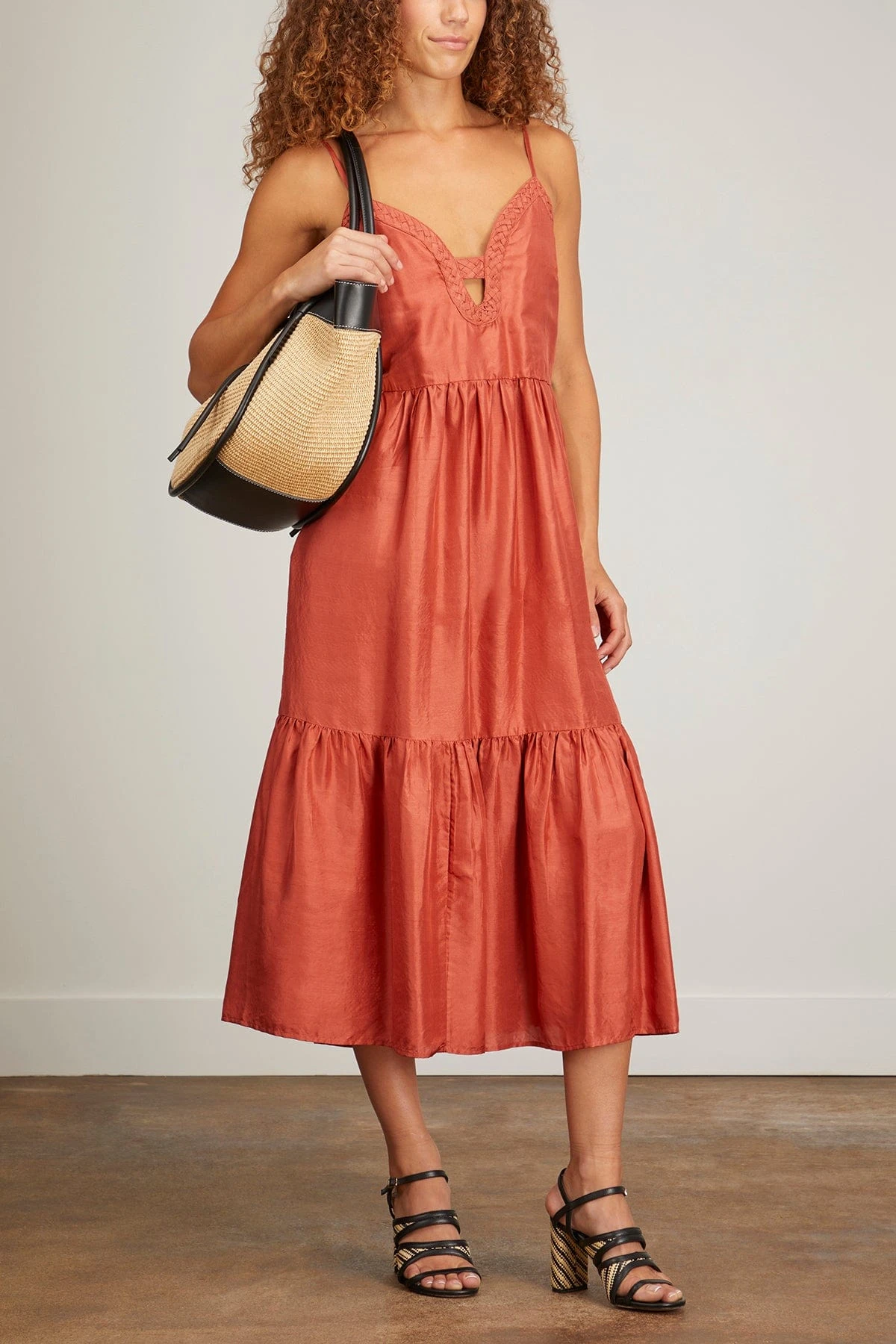 SEA Kyle Solid Slip Dress With Braid In Coral 4 SEA Kyle Solid Slip Dress With Braid In Coral - Image 2