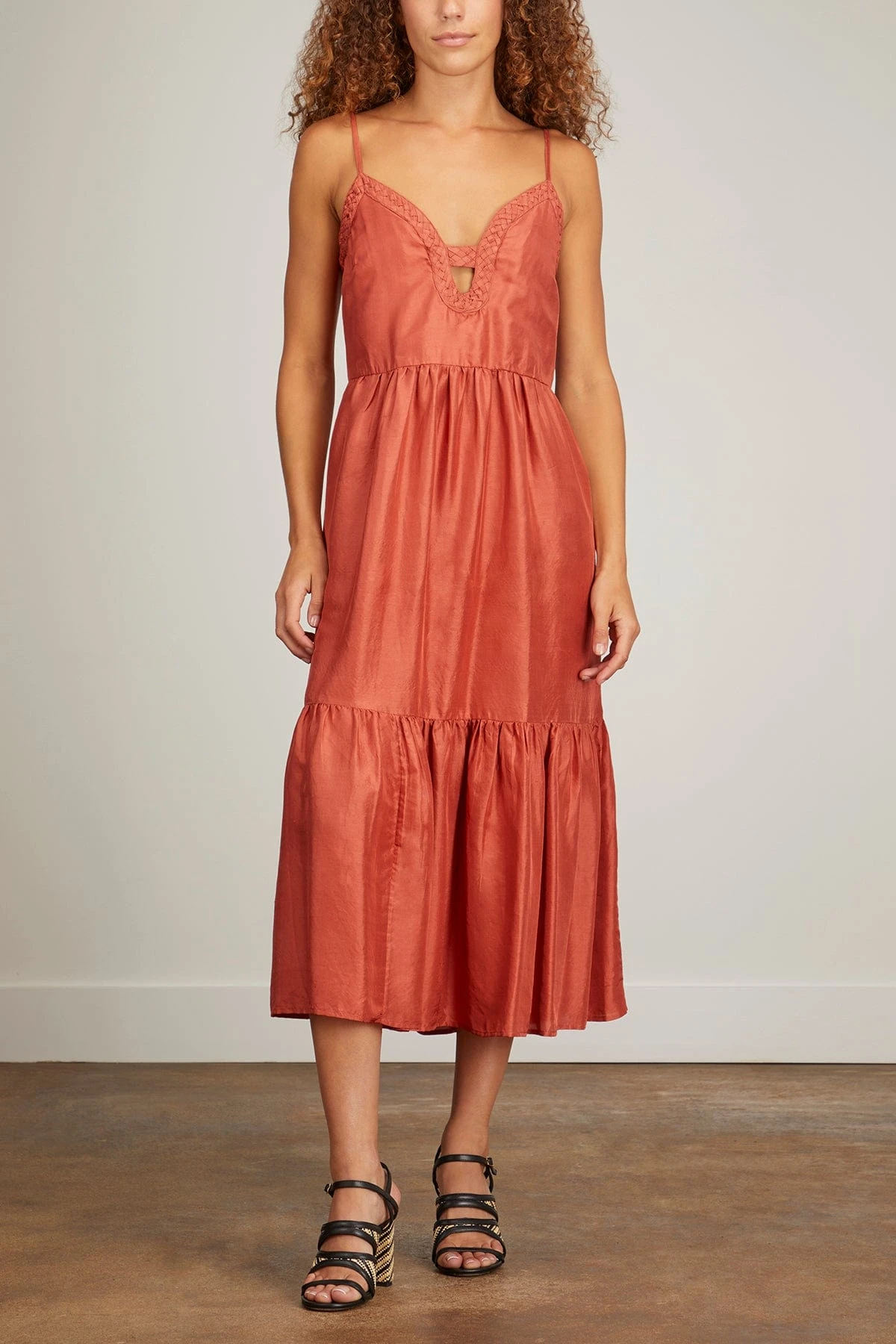 SEA Kyle Solid Slip Dress With Braid In Coral 5 SEA Kyle Solid Slip Dress With Braid In Coral - Image 3