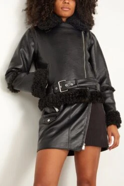 Charleston Sherpa Moto Jacket In Black -DOROTHE Clothing Shop simkhai CharlestonSherpaMotoJacketinBlack 2
