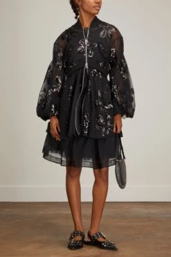 Simone Rocha Long Puff Sleeve Zip-Up Bomber Coat In Black -DOROTHE Clothing Shop simone rocha long puff sleeve zip up bomber coat in black 1