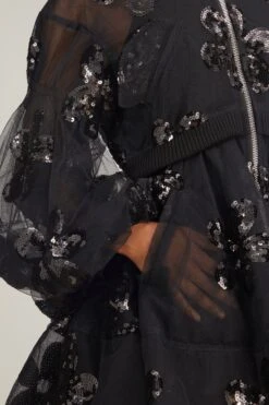 Simone Rocha Long Puff Sleeve Zip-Up Bomber Coat In Black -DOROTHE Clothing Shop simone rocha long puff sleeve zip up bomber coat in black 4