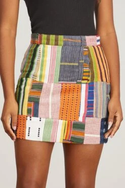 Patchwork Woven Mini Skirt In Multicolor -DOROTHE Clothing Shop studio189 patchwork woven mini skirt in multicolor 2