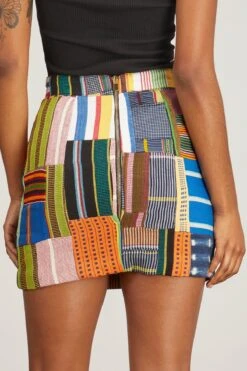 Patchwork Woven Mini Skirt In Multicolor -DOROTHE Clothing Shop studio189 patchwork woven mini skirt in multicolor 3