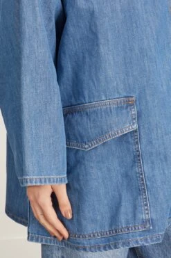 Toteme Denim Overshirt Jacket In Soft Blue -DOROTHE Clothing Shop toteme denim overshirt jacket in soft blue 4 1