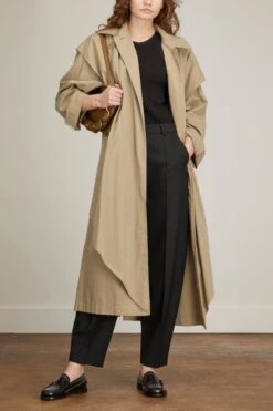 Toteme Layered Cotton Cupro Trench In Wet Sand 8 Toteme Layered Cotton Cupro Trench In Wet Sand -DOROTHE Clothing Shop toteme layered cotton cupro trench in wet sand 1
