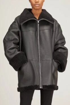 Toteme Signature Shearling Jacket In Black -DOROTHE Clothing Shop toteme signature shearling jacket in black 2