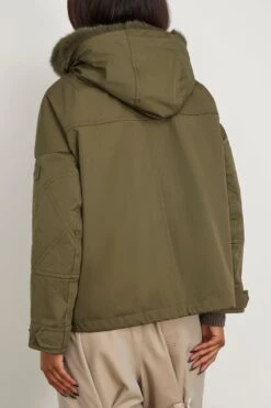 Cotton Parka Coat With Rabbit/Fox Trim In Hunter Green -DOROTHE Clothing Shop yvessalomon CottonParkaCoatwithRabbitFoxTriminHunterGreen 3