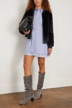 Reversible Technical Jacket With Mink Trim In Dark Blue 8 Reversible Technical Jacket With Mink Trim In Dark Blue -DOROTHE Clothing Shop yvessalomon ReversibleTechnicalJacketwithMinkTriminDarkBlue 1